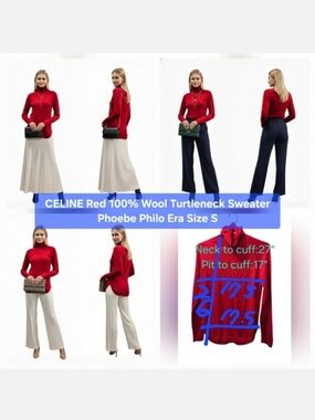 CELINE Japan Red 100% Wool Turtleneck Sweater Phoebe Philo Era Size XS/S